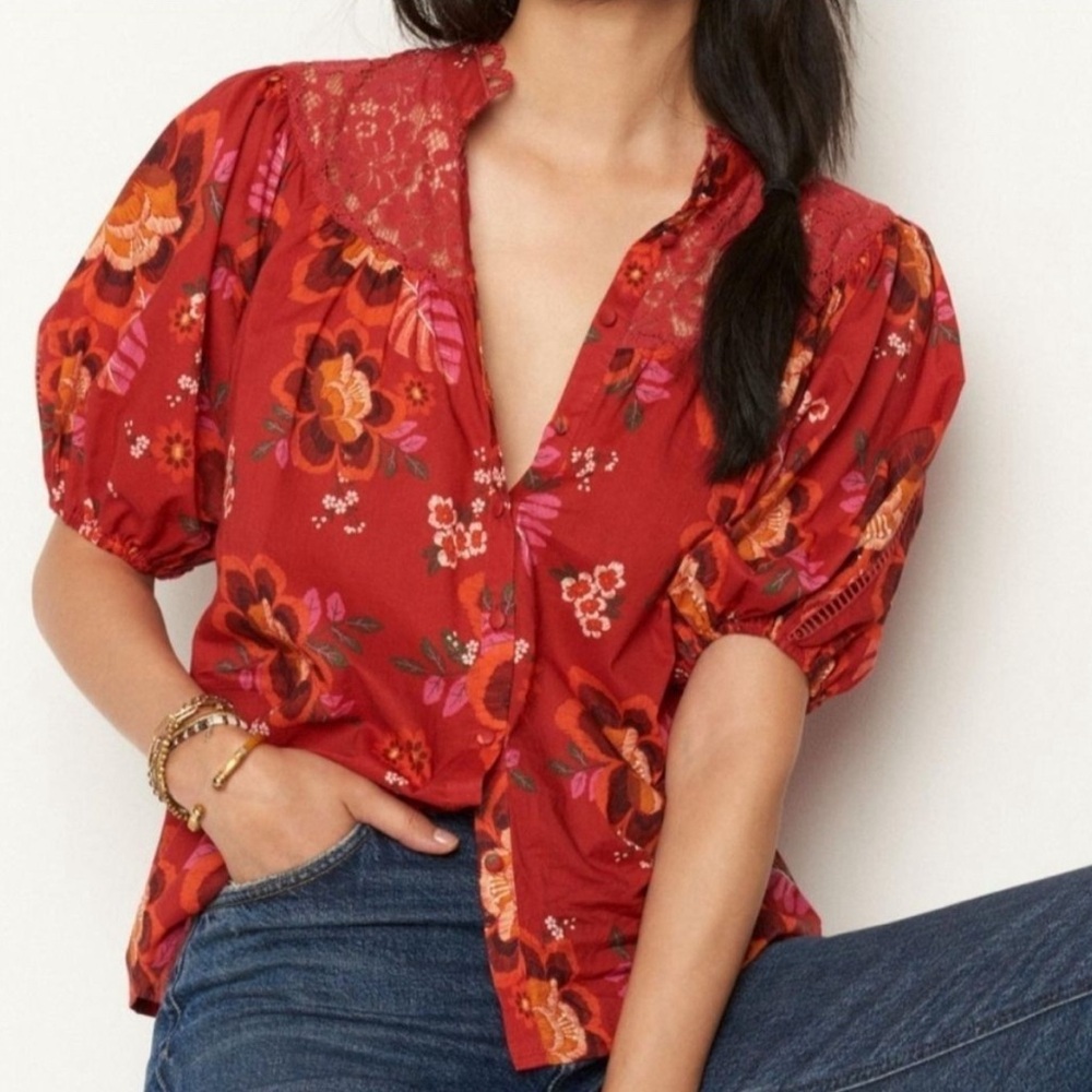Farm Rio Anthropologie Giustina Lace Blouse